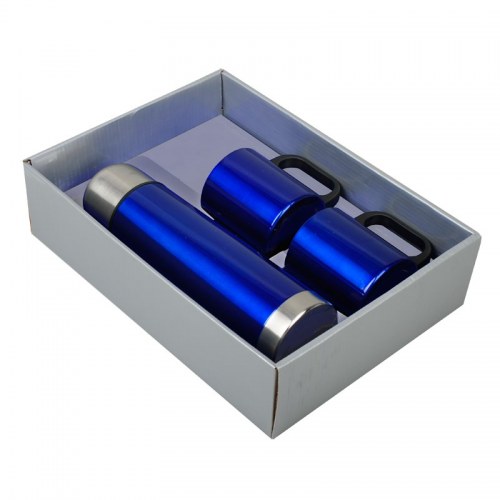 Metalowy termos Picnic 480 ml + 2 kubki, niebieski/srebrny - druga jakość