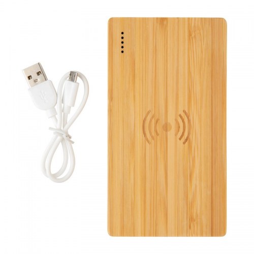 Bambusowy, bezprzewodowy power bank 4000 mAh