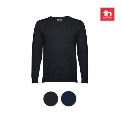 THC MILAN. Męski sweter V-neck z bawełny i poliamidu