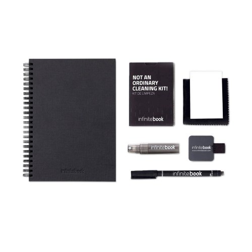 STARTER KIT INFINITEBOOK A5 PLANNER TEXTURE. Zestaw zawierający „Infinitebook” w twardej oprawie, 1 zestaw do czyszczenia, 1 marker i 1 uchwyt na długopis