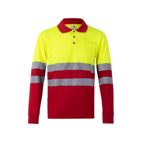VL VULCAN. Dwukolorowa koszulka polo w ptasie oczy (160 g/m²) z długimi rękawami, z poliestru (100%)