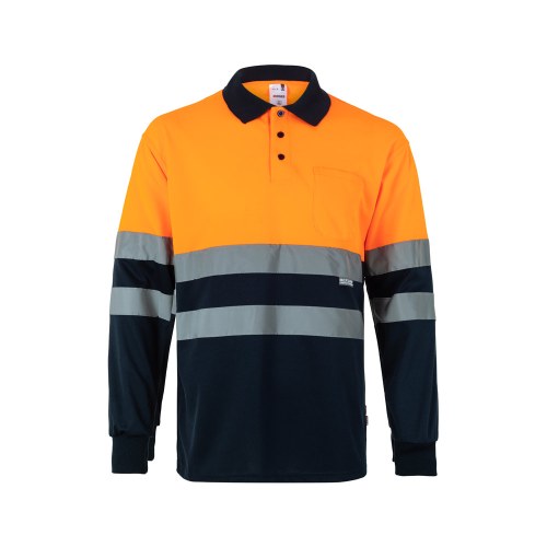 VL VULCAN. Dwukolorowa koszulka polo w ptasie oczy (160 g/m²) z długimi rękawami, z poliestru (100%)