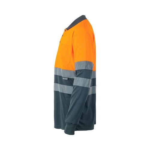 VL VULCAN. Dwukolorowa koszulka polo w ptasie oczy (160 g/m²) z długimi rękawami, z poliestru (100%)