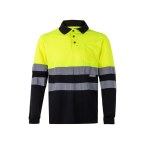 VL VULCAN. Dwukolorowa koszulka polo w ptasie oczy (160 g/m²) z długimi rękawami, z poliestru (100%)