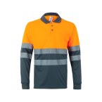 VL VULCAN. Dwukolorowa koszulka polo w ptasie oczy (160 g/m²) z długimi rękawami, z poliestru (100%)