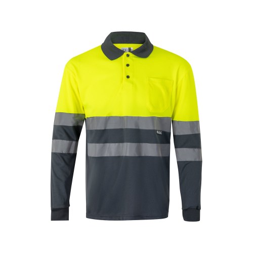 VL VULCAN LARGE. Dwukolorowa koszulka polo w ptasie oczy (160 g/m²) z długim rękawem, poliester (100%)
