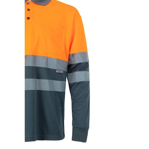 VL VULCAN LARGE. Dwukolorowa koszulka polo w ptasie oczy (160 g/m²) z długim rękawem, poliester (100%)