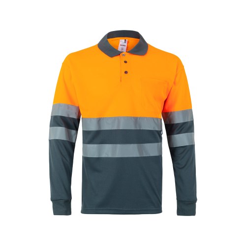 VL VULCAN LARGE. Dwukolorowa koszulka polo w ptasie oczy (160 g/m²) z długim rękawem, poliester (100%)