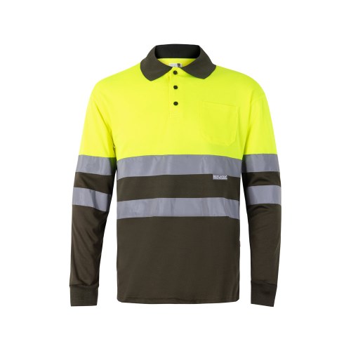 VL VULCAN LARGE. Dwukolorowa koszulka polo w ptasie oczy (160 g/m²) z długim rękawem, poliester (100%)