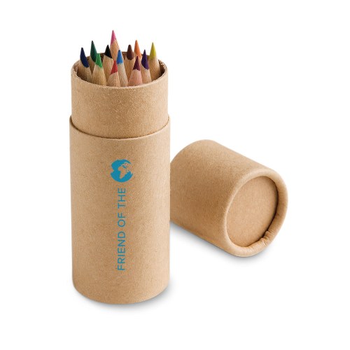 CYLINDER. Piórnik z 12 kolorowymi kredkami