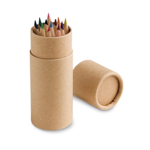 CYLINDER. Piórnik z 12 kolorowymi kredkami