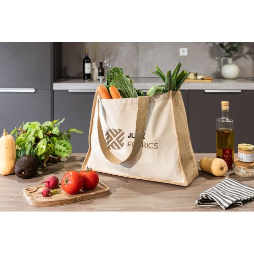 HELSINQUE. Torba płócienna (320 g/m²), z dnem i bokami z laminowanej juty (350 g/m²) w naturalnych odcieniach
