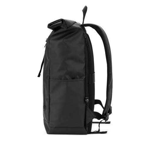 OSASCO BPACK. Plecak typu roll top z zamkiem błyskawicznym, który umożliwia zwinięcie górnej części w celu dopasowania do objętości plecaka, wykonany z poliestru 600D z recyklingu
