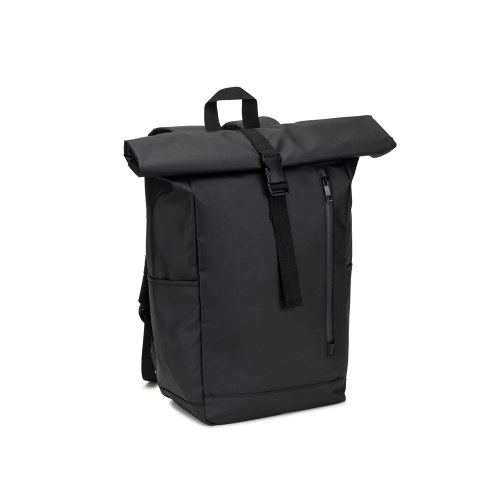 OSASCO BPACK. Plecak typu roll top z zamkiem błyskawicznym, który umożliwia zwinięcie górnej części w celu dopasowania do objętości plecaka, wykonany z poliestru 600D z recyklingu
