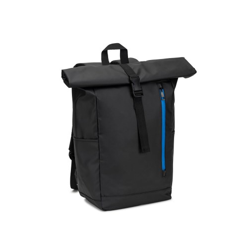 OSASCO BPACK. Plecak typu roll top z zamkiem błyskawicznym, który umożliwia zwinięcie górnej części w celu dopasowania do objętości plecaka, wykonany z poliestru 600D z recyklingu