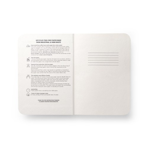 COFFEEPAD SEMI-RIGID. Notatnik A5 z półsztywną okładką wykonaną z odpadów łusek kawy (65%)