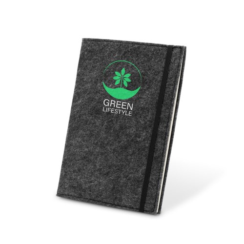 BALDWIN. Notatnik A5 z okładką z filcu z recyklingu (100% rPET) i stronami w linie w 100% z papieru pochodzącego z recyklingu