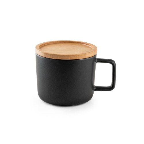 FANGIO. Kubek ceramiczny z bambusową podstawą i pokrywką 220 mL
