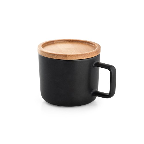 FANGIO. Kubek ceramiczny z bambusową podstawą i pokrywką 220 mL