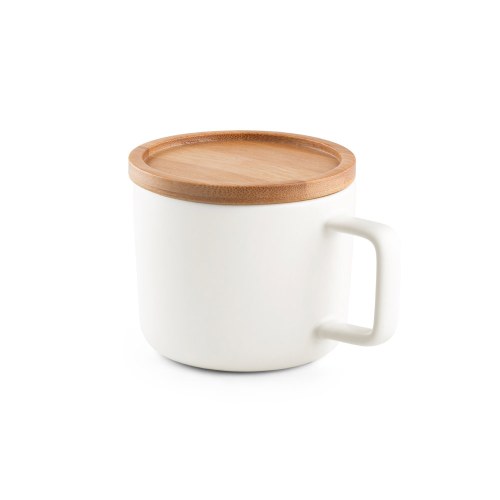 FANGIO. Kubek ceramiczny z bambusową podstawą i pokrywką 220 mL