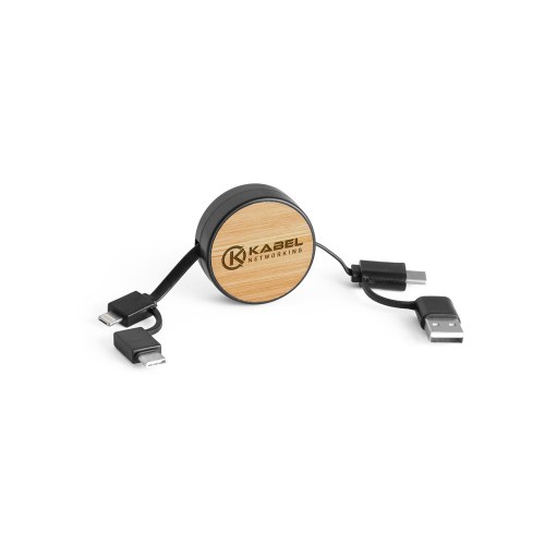 RUBINS. Zwijany kabel USB 6 w 1 z ABS pochodzącego z recyklingu (100% rABS) i bambusa