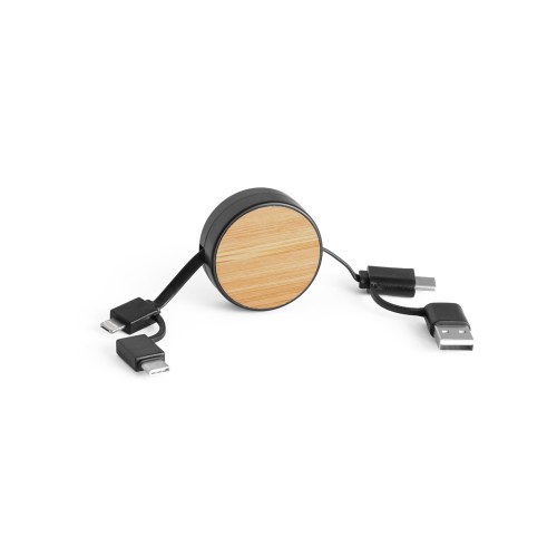 RUBINS. Zwijany kabel USB 6 w 1 z ABS pochodzącego z recyklingu (100% rABS) i bambusa