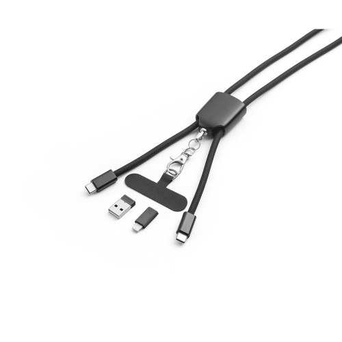 ZEWAIL. Smycz z dołączonym uchwytem na smartfona, kablem USB-C i różnymi adapterami z recyklingowanego ABS i recyklingowanego TPE