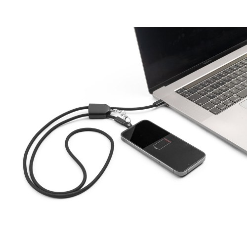 ZEWAIL. Smycz z dołączonym uchwytem na smartfona, kablem USB-C i różnymi adapterami z recyklingowanego ABS i recyklingowanego TPE