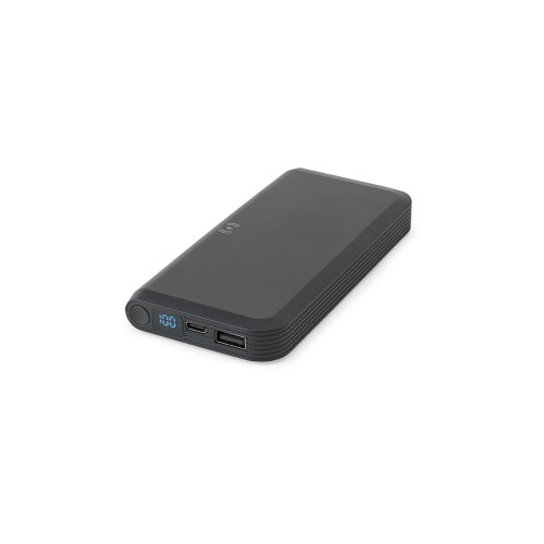 BECKER 10. Power bank o pojemności 10 000 mAh wykonany z ABS pochodzącego z recyklingu (100% rABS) z superszybką ładowarką bezprzewodową o mocy 15 W