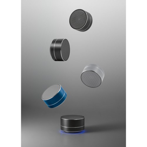 FLOREY. Przenośny głośnik 3 W z baterią o żywotności 4 godzin, wykonany w aluminium recyklingu (100% rAL) i ABS pochodzącego z recyklingu (100% rABS)