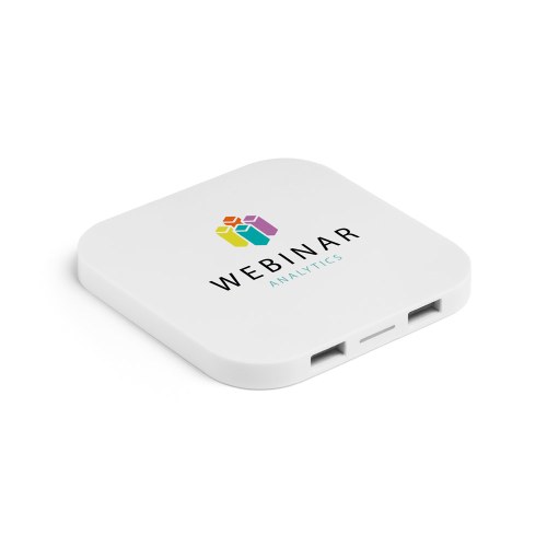CAROLINE. Ładowarka bezprzewodowa Superfast 15W z 2 portami USB-A w ABS pochodzącego z recyklingu (60% rABS)