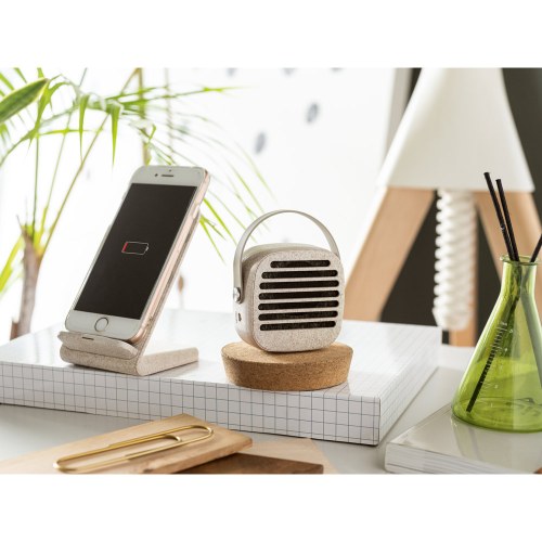 ENGLERT. Uchwyt na smartfon z szybką ładowarką bezprzewodową 10 W wykonany w ABS pochodzącego z recyklingu (70% rABS) i włókna ze słomy pszenicy