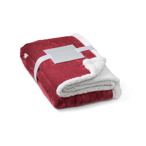 HEIDEN. Dwustronny polarowy koc (190 g/m²) z satynową wstążką i etykietą do personalizacji