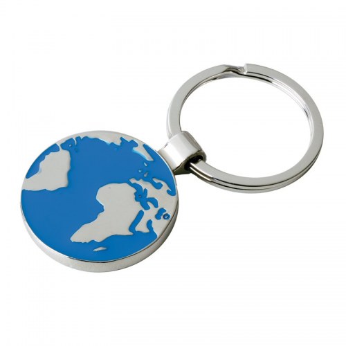 Brelok metalowy Globe, srebrny/niebieski