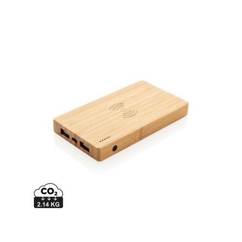 Bambusowy, bezprzewodowy power bank 4000 mAh