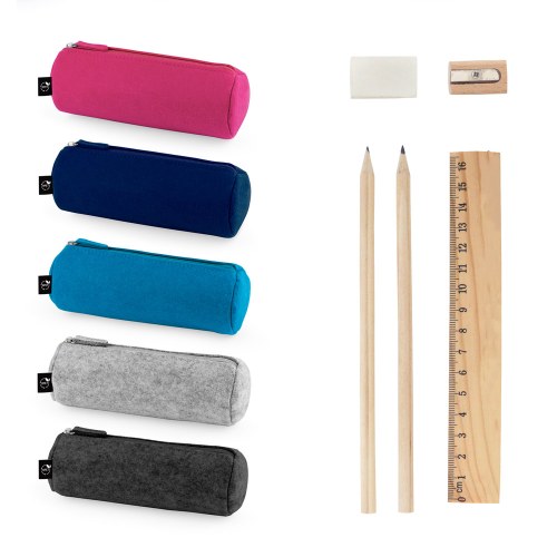 NOMAD. Wielofunkcyjne etui z filcu pochodzącego z recyklingu (100% rPET) z linijką, ołówkami, gumką i temperówką