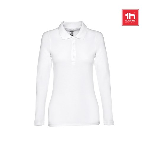 THC BERN WOMEN WH. Damska koszulka polo z długim rękawem z bawełny zgrzebnej
