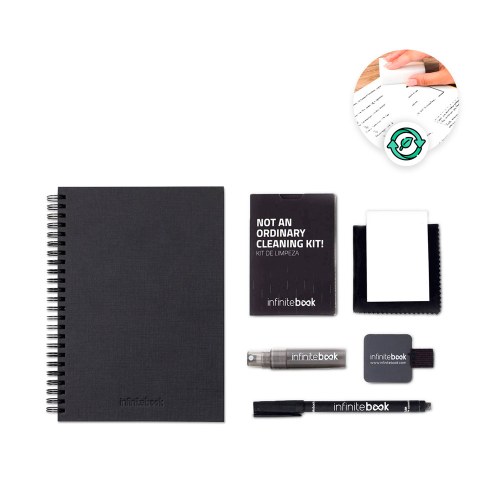 STARTER KIT INFINITEBOOK A5 PLANNER TEXTURE. Zestaw zawierający „Infinitebook” w twardej oprawie, 1 zestaw do czyszczenia, 1 marker i 1 uchwyt na długopis