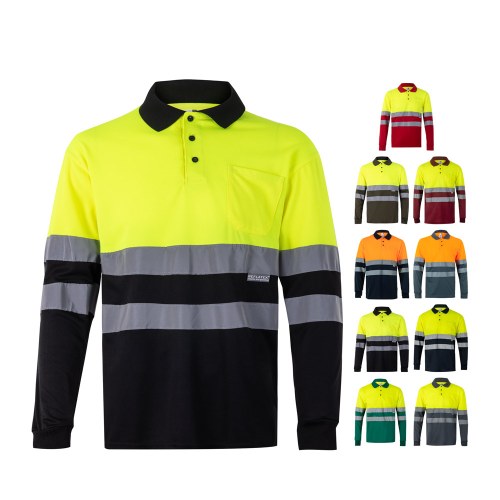 VL VULCAN LARGE. Dwukolorowa koszulka polo w ptasie oczy (160 g/m²) z długim rękawem, poliester (100%)