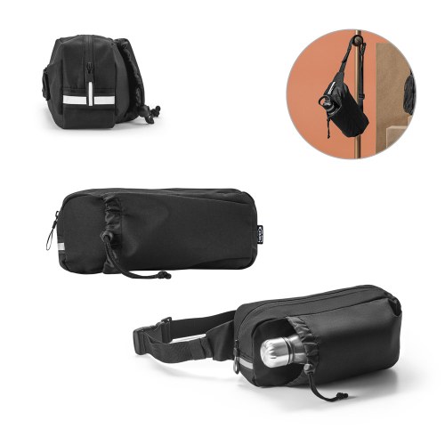 DELFOS POUCH. Torba biodrowa z 300D poliestru pochodzącego i 600D poliestru pochodzącego z elementami odblaskowymi