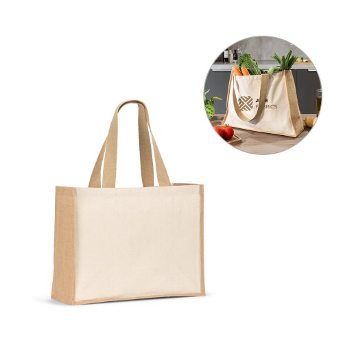 HELSINQUE. Torba płócienna (320 g/m²), z dnem i bokami z laminowanej juty (350 g/m²) w naturalnych odcieniach