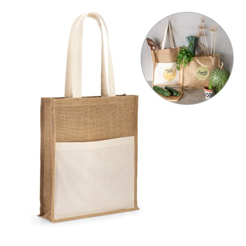 BRAGA. Jutowa torba(240 g/m²) z kieszenią ze 100% bawełny (140 g/m²)