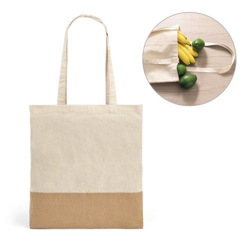 MERCAT. Torba ze 100% bawełny (160 g/m²) z detalami z imitacji juty