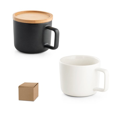 FANGIO. Kubek ceramiczny z bambusową podstawą i pokrywką 220 mL