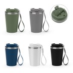 SPITZ. Kubek podróżny ze stali nierdzewnej (w 90% pochodzącej z recyklingu) i zewnętrzną ścianką z PP, z matowym wykończeniem 440 ml