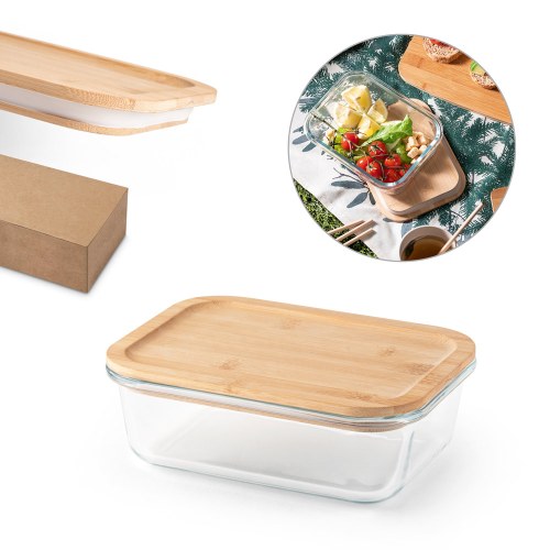 PORTOBELLO. Lunch Box. Hermetyczne pudełko ze szkła borokrzemowego z bambusową pokrywką 1000 ml