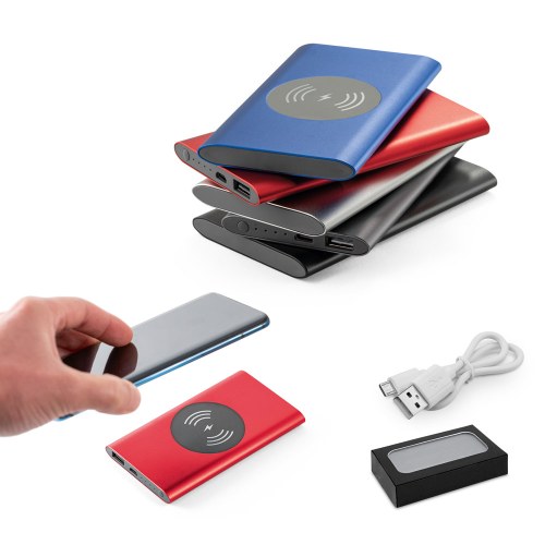 CASSINI. Power bank 4.000 mAh z bezprzewodową ładowarką 5W z aluminium pochodzącego z recyklingu (100% rAL)