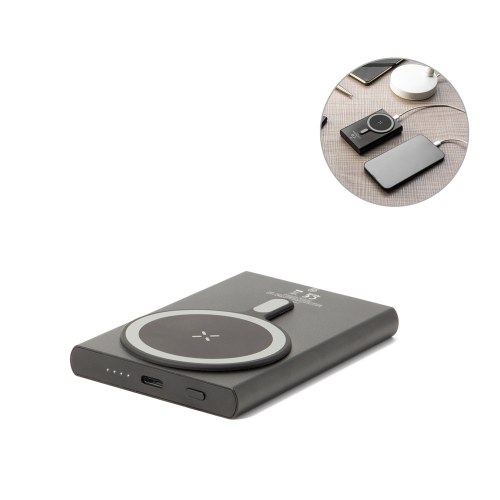 WRIGHT 5. Magnetyczny powerbank z superszybkim ładowaniem z recyklingowanego aluminium i recyklingowanego ABS o pojemności 5000 mAh