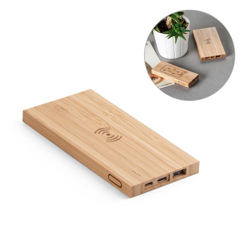 FITCH. Power bank 5.000 mAh z bezprzewodową ładowarką 5W z bambusową
