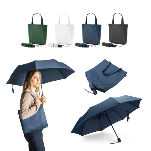 SKYLAR. Parasol 2 w 1 z torbą na zakupy z poliestru z recyklingu w zestawie
